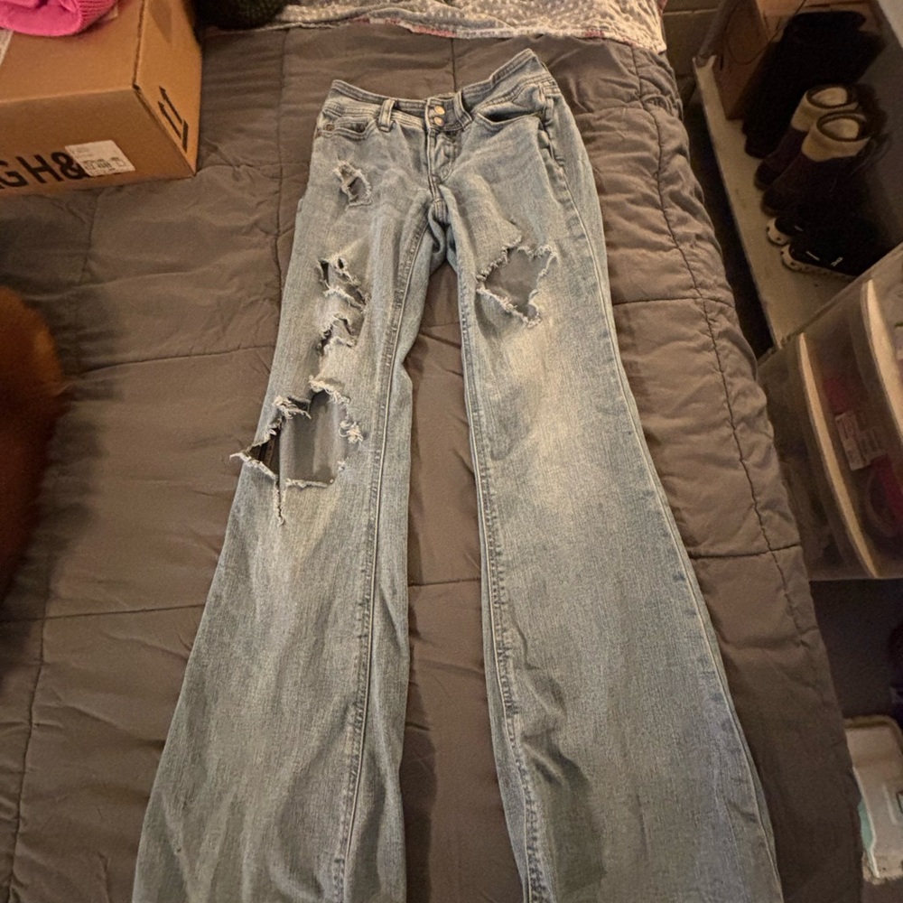 Aeropostale Light Blue Distressed Flare Jeans